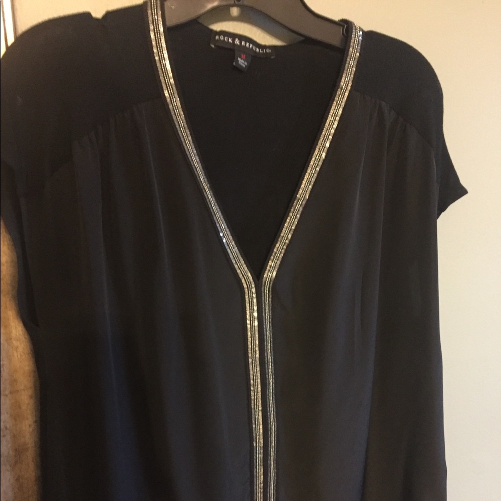 Mixed media top with silver sequin details